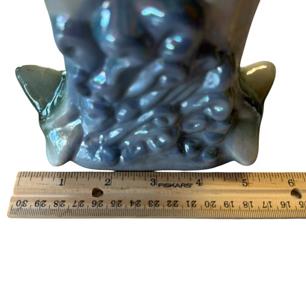 Vintage Iridescent Lusterware Two Dolphin Double Mouth Bud Vase Made in China 8